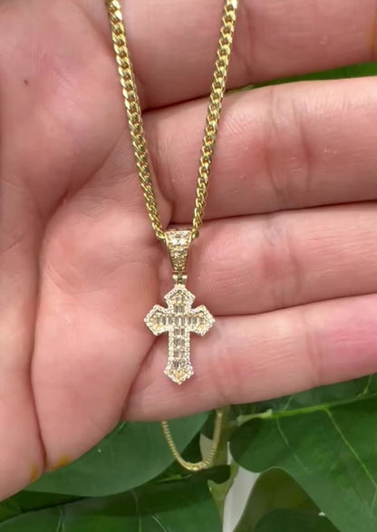 1221- NEW 14K Full Cz Cross Pendant W.G