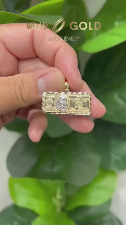 1672- NEW 10K 100 Dollar Bill Pendant (34x15mm)W.G