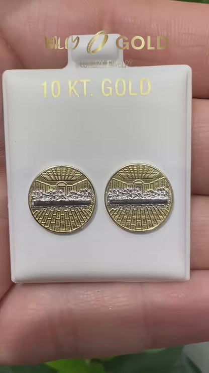 1663- NEW 10K The Last Supper Stud Earrings (13.7mm) W.G