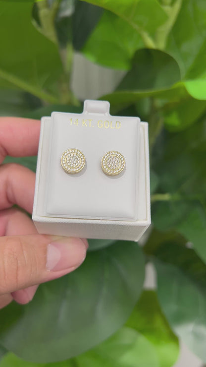 1366- NEW 14K Round Full Cz Stud Gold Earrings (10mm) W.G