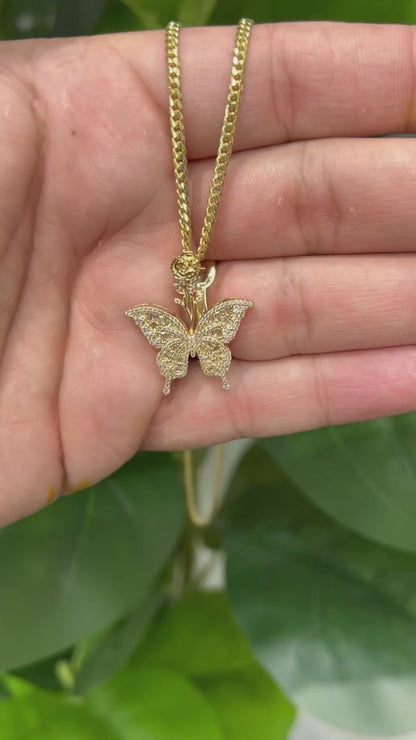 1222- NEW 14K Hollow Full Cz Butterfly Gold Pendant (W.G )