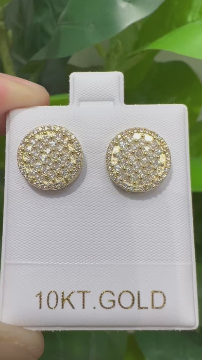 1370- NEW 10K Round Full Cz Stud Earrings (12.6mm)W.G