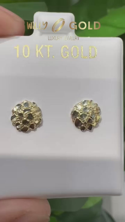 1670- NEW 10K Round Nugget Stud Earrings (8mm) W.G