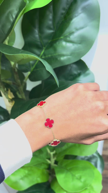 1132- NEW 14K Red Trebol Bracelet (11.7mm) W.G