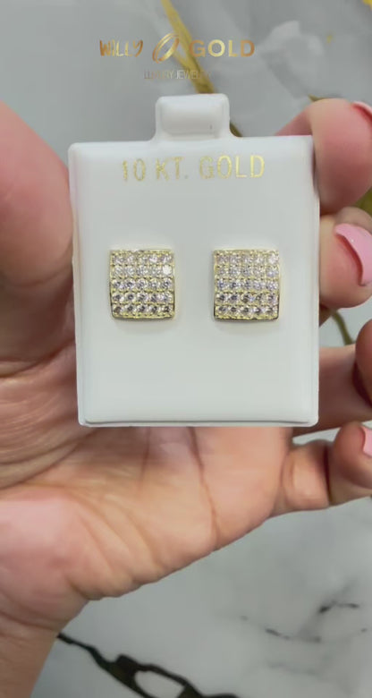 1740-NEW 10K Full Cz Square Stud Earrings (10mm) W.G