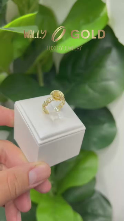 1635- NEW 10K Gold Chain Ring With Rose W.G