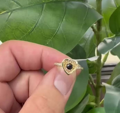 1600- NEW 14K Gold Heart Black Cz W.G