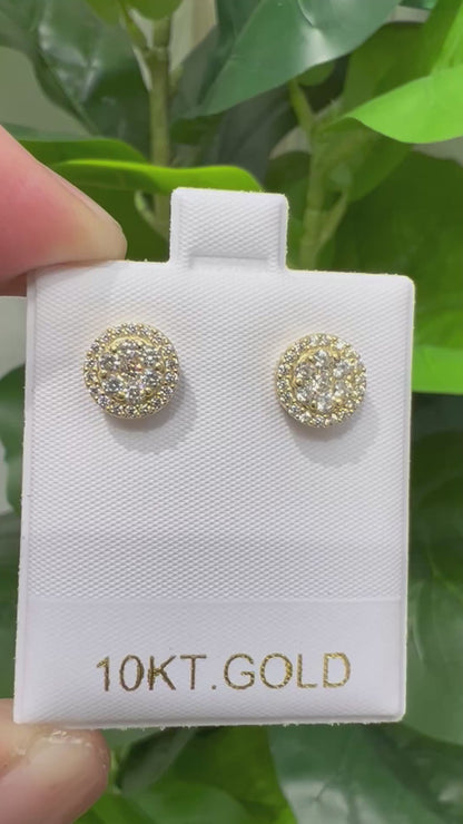 1372- NEW 10K Iced Round Full Cz Stud Earrings (8.5mm) W.G