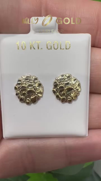 1666- NEW 10K Round Nugget Stud Earrings (10mm) W.G