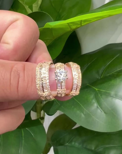 1226- NEW 14K Trio Baguette Cut Wedding Ring Set W.G