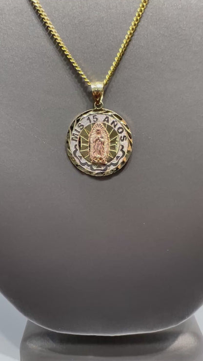 1286- 10K Our Lady Of Guadalupe Round Pendant W.G