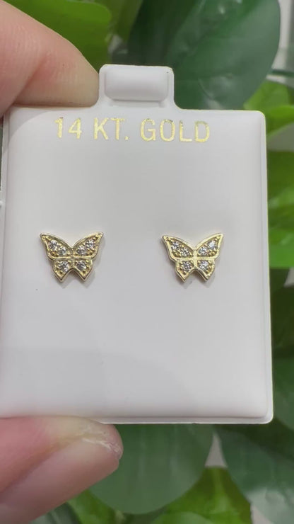 1360- NEW 14K Gold Butterfly Stud Earrings (8.3x6.4mm) W.G
