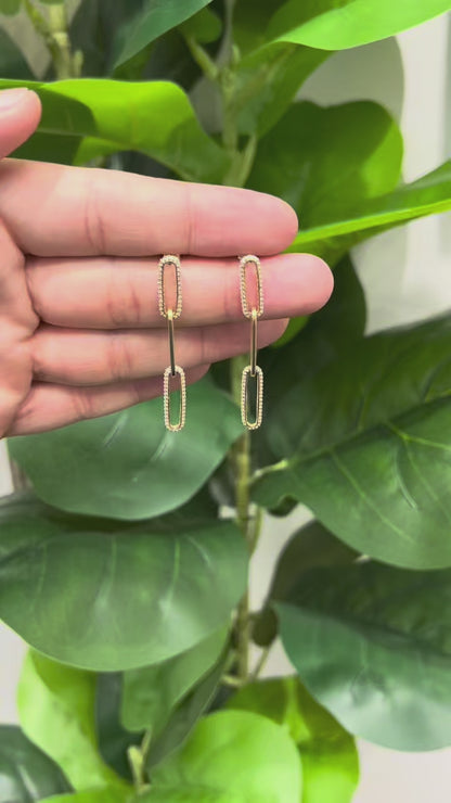 646- NEW 14K Paper Clip Three Link Dangling Earrings W.G