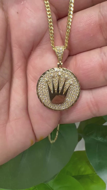1219- NEW 14K Rolex Style Full Cz Gold Pendant W.G