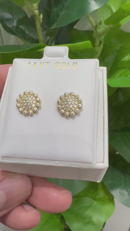 1364- NEW 14K Gold Round Full Cz Stud Earrings (9.7mm) W.G