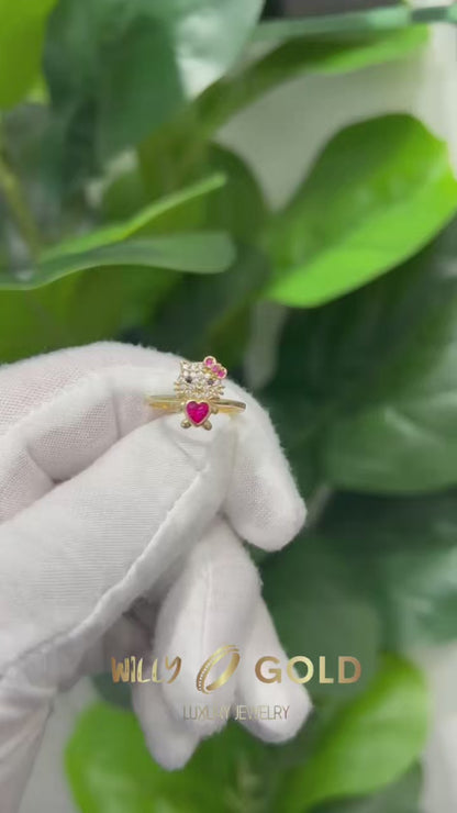 1578- NEW 14K Full Body Cz Hello Kitty Ring W.G