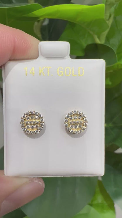 1363- NEW 14K Round Full Cz Stud Earring (8.2mm) W.G