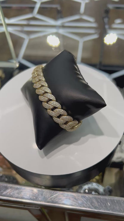 1178- NEW 14K Hollow Cuban Full Cz Monaci Chelsea Bracelet (14mm) W.G