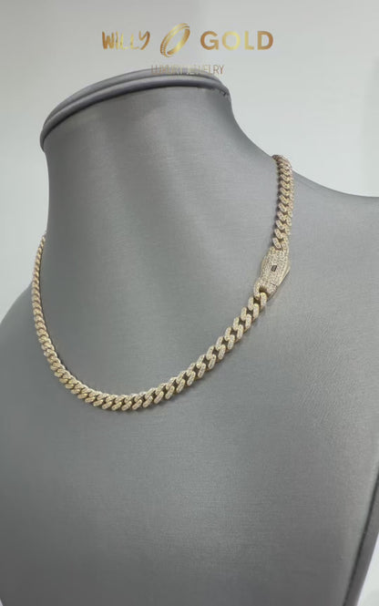 1748- NEW 14K Hollow Cuban Monaci Chain w/ Zirconia 16” (5mm) W.G