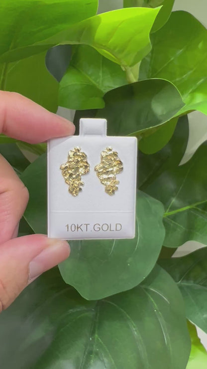 1119- NEW 10K Nugget Diamond Cut Stud Earrings (20x12mm) W.G